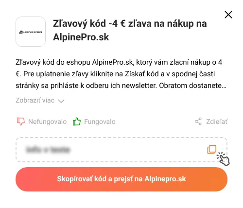 Návod ako skopírovať zľavový kód Alpinepro.sk