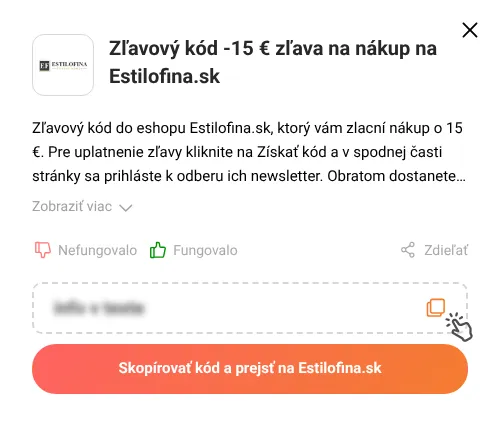 Návod ako skopírovať zľavový kód Estilofina.sk
