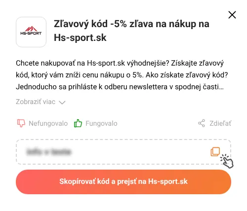 Návod ako skopírovať zľavový kód Hs-sport.sk