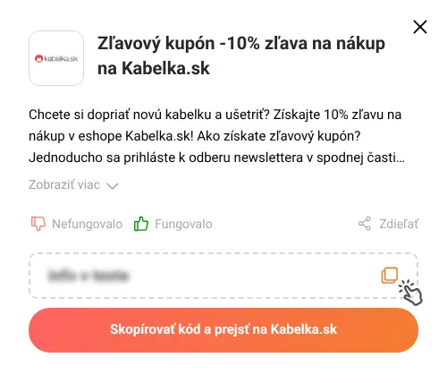 Návod ako skopírovať zľavový kód Kabelka.sk