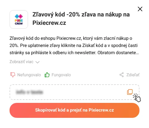 Návod ako skopírovať zľavový kupón Pixiecrew.cz