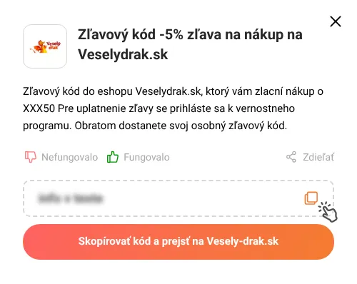 Návod ako skopírovať zľavový kupón Vesely-drak.sk